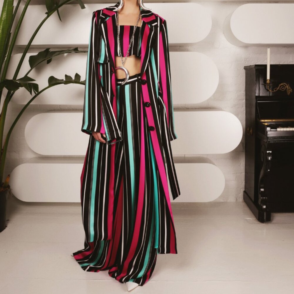 Victoria Hayes Satin Stripe Suit Ensemble - Size Large